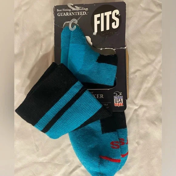FITS Socks Light Hiker Crew Black Scuba Blue Merino Wool Cushioned Comp … - Picture 4 of 5